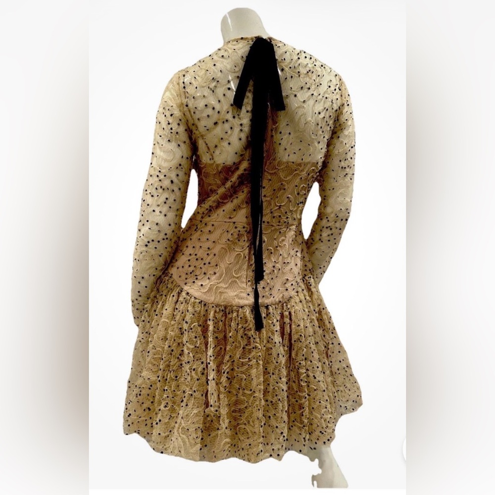 Lela Rose Elegant Tan Dress with Black Accents